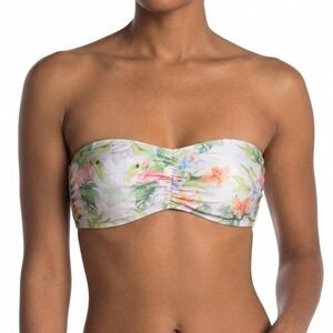American Apparel Strapless Bikini Top Pink Tropical Floral Flamingo Size L